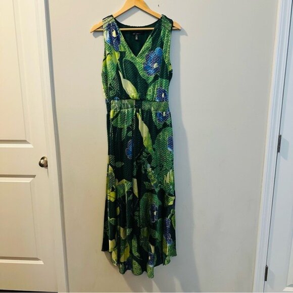 WHBM Green Floral Satin Hi Lo Maxi Dress 8 Mermaidcore Tropical Coquette Resero - Picture 3 of 15
